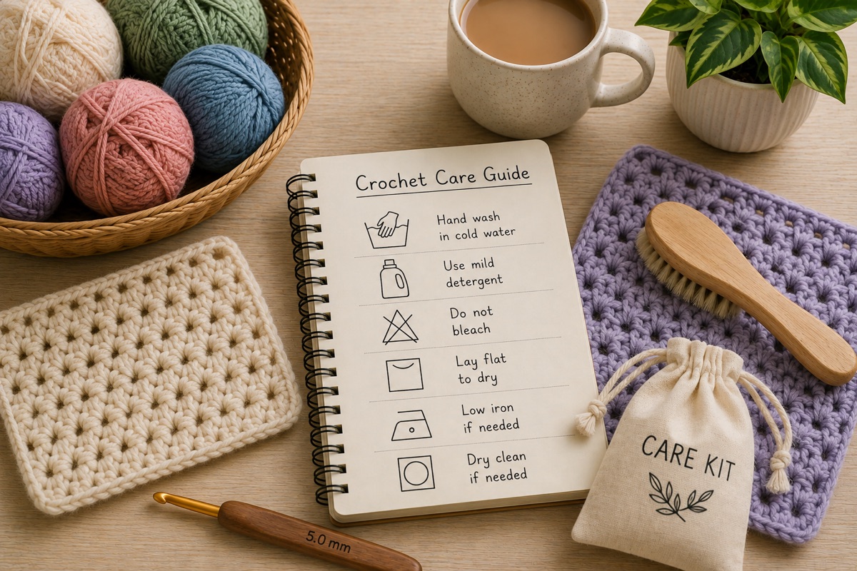Caderno, fios e amostras de crochê para Como calcular o preço de uma peça de crochê sem chutar