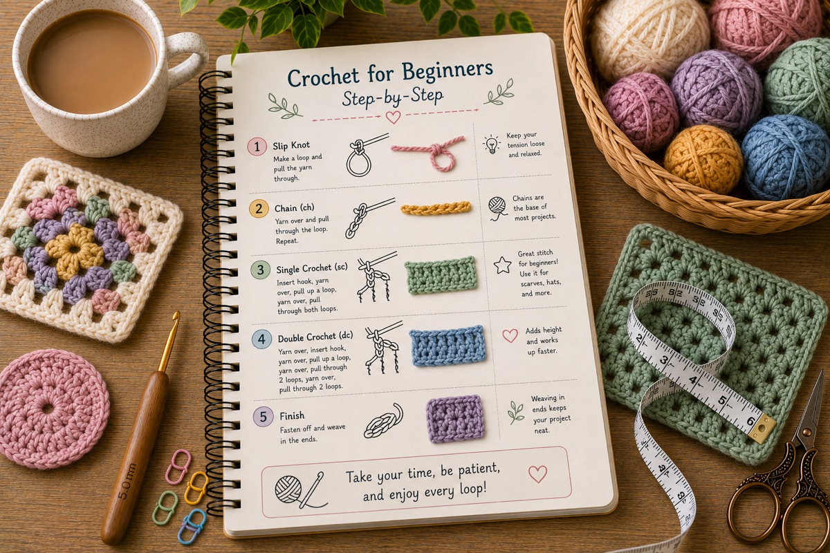 Carnet, laine et échantillons au crochet pour Combien de temps faut-il pour terminer un projet au crochet ?