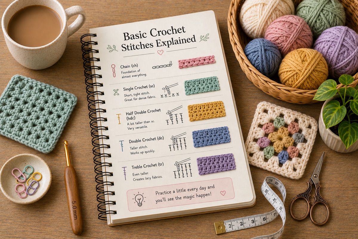 Carnet, laine et échantillons au crochet pour Combien de mailles au crochet pour une largeur donnée ?